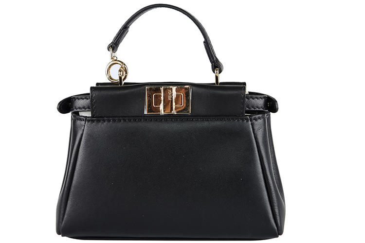 fendi/芬迪女士 经典迷你peekaboo黑色小羊皮斜跨包手提包8m0355