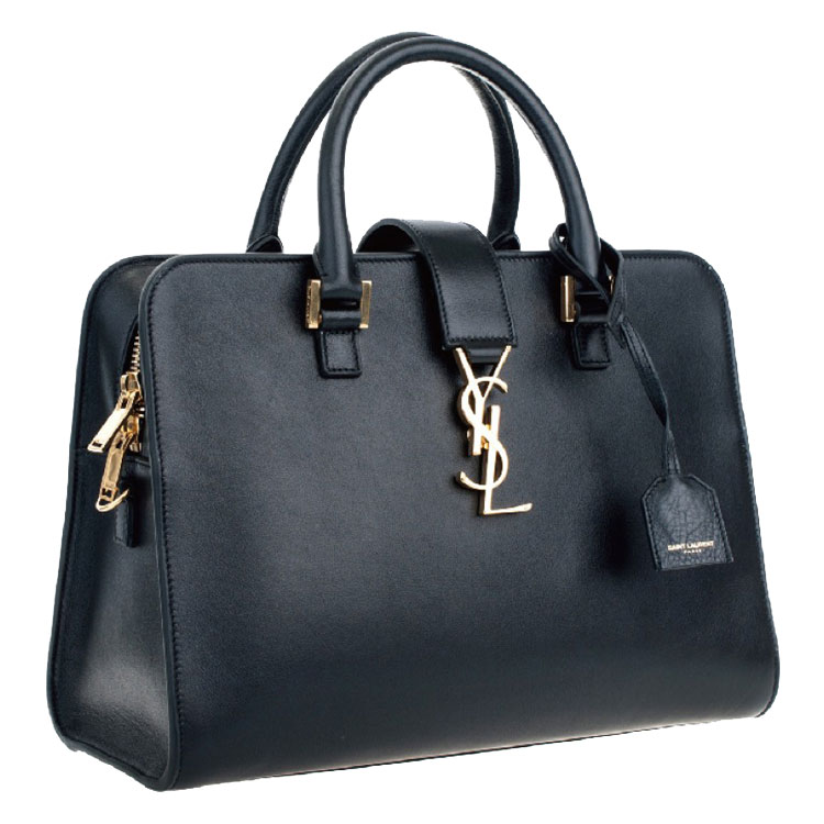 yves saint laurent/圣罗兰 小号logo字母黑色牛皮女士手提包