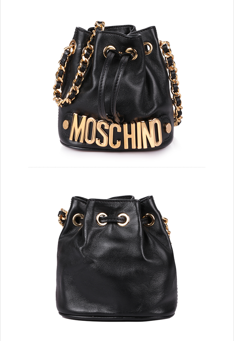 moschino/莫斯琦諾女士mini黑色牛皮水桶包/單肩包/斜挎包7410