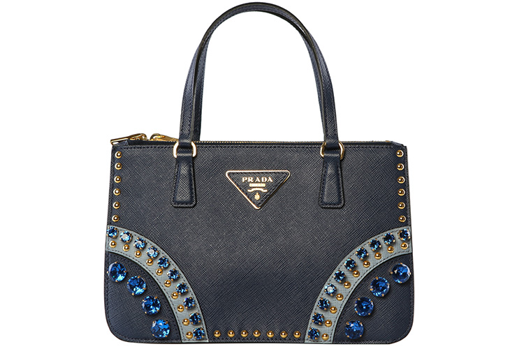 prada/普拉达蓝色牛皮铆钉小号女士手提包b1142b