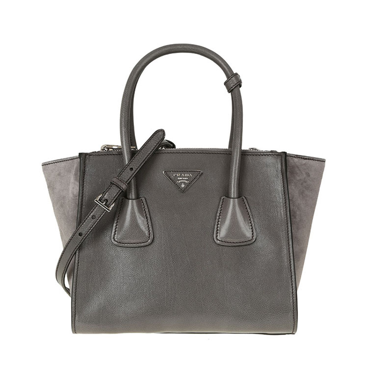 prada/普拉达 女士蝙蝠型小牛皮手提包斜挎包b2625m灰色