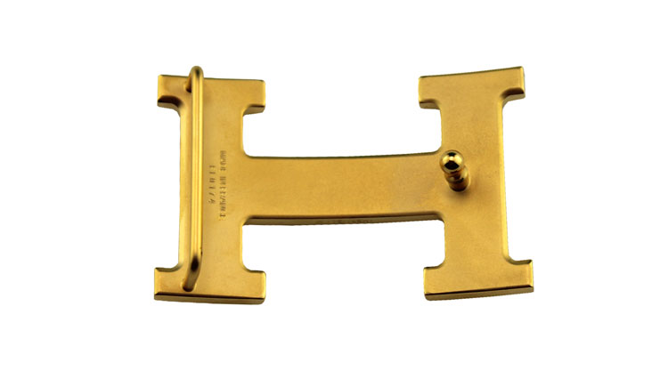 hermes/爱马仕 窄款金色竖纹扣腰带 双面可佩戴