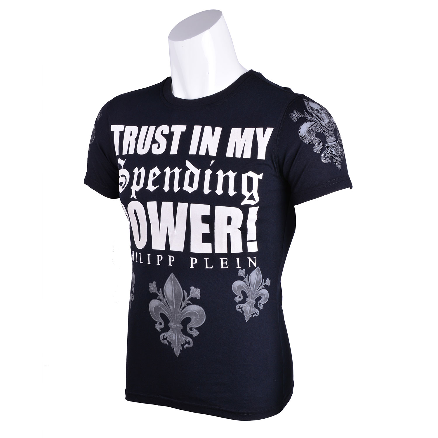 philipp plein/菲利普·普兰 男士春夏闪石文字图案t恤 黑色 s