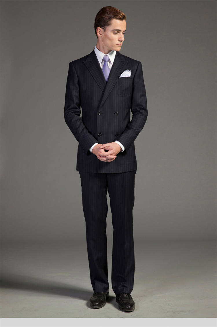 diffmade/蒂夫曼 高级量身定制藏蓝宝蓝条纹毛涤混纺男士西装 beh3