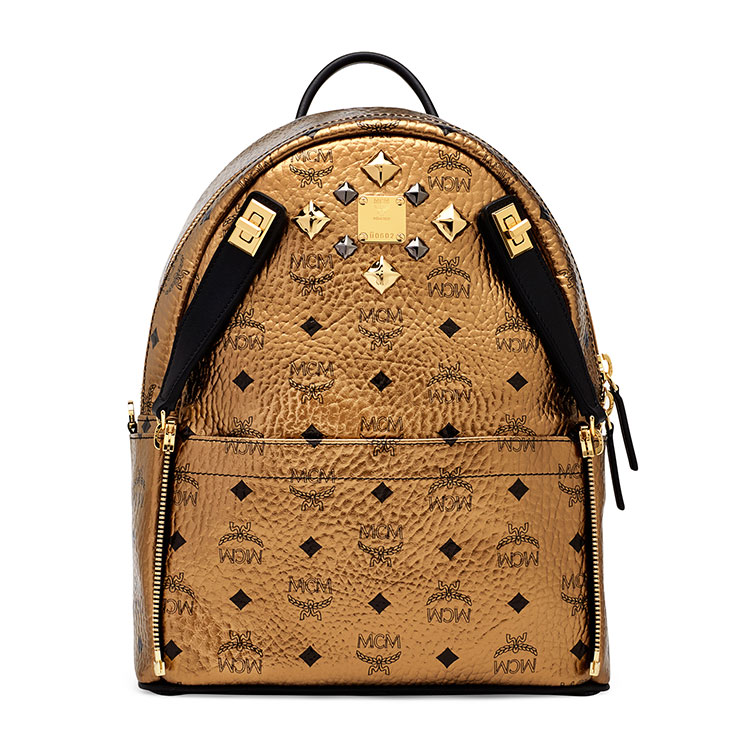 mcm/mcm 新款铆钉中号金色双肩包