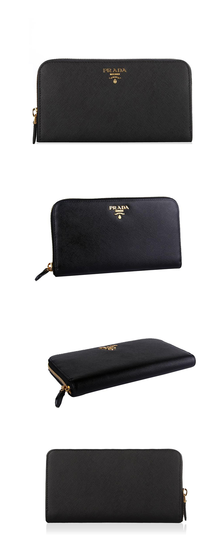 prada/普拉达 中性款式黑色牛皮拉链长款钱包 1m0506 uzf f0002