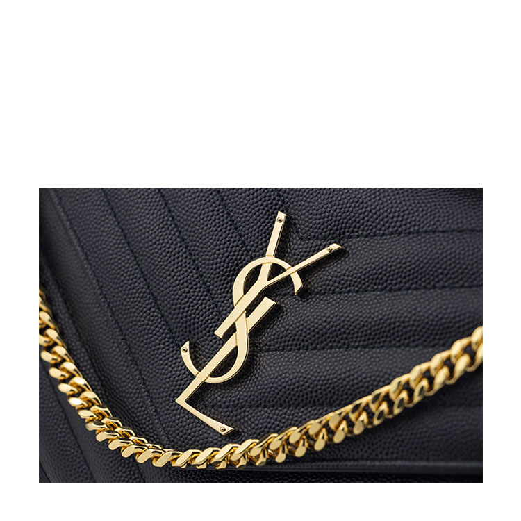 yves saint laurent/圣罗兰 ysl金属logo黑色斜纹牛皮女士单肩包#37