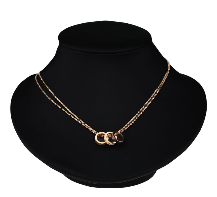 cartier/卡地亚 18k玫瑰金/棕色陶瓷/钻石 三环双链条镶钻项链挂坠 b