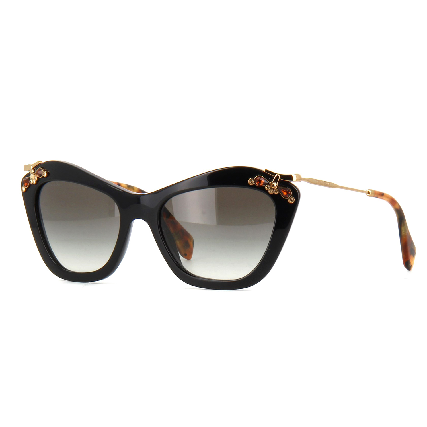 miumiu/缪缪 女士猫眼太阳镜 黑色镜框镶黄宝石