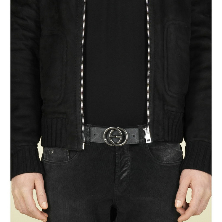 gucci/古驰 男式 腰带 帆布 皮带 295777 kgdhr 1078 灰黑色 100cm