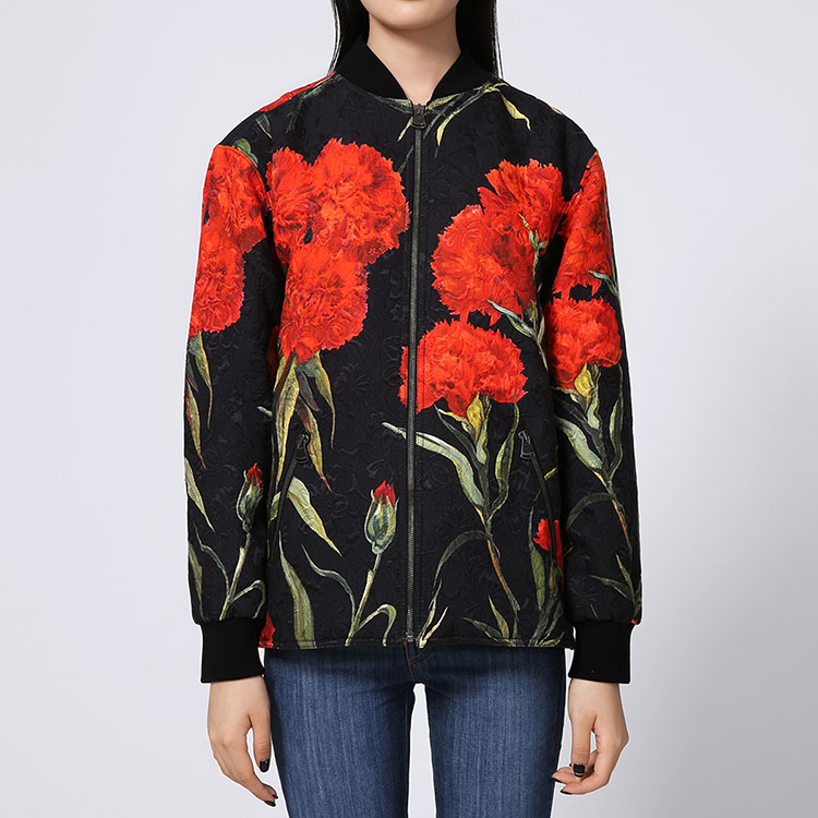 dolce&gabbana/杜嘉班纳女士外套-女黑色印花棉 粘纤时尚棉服