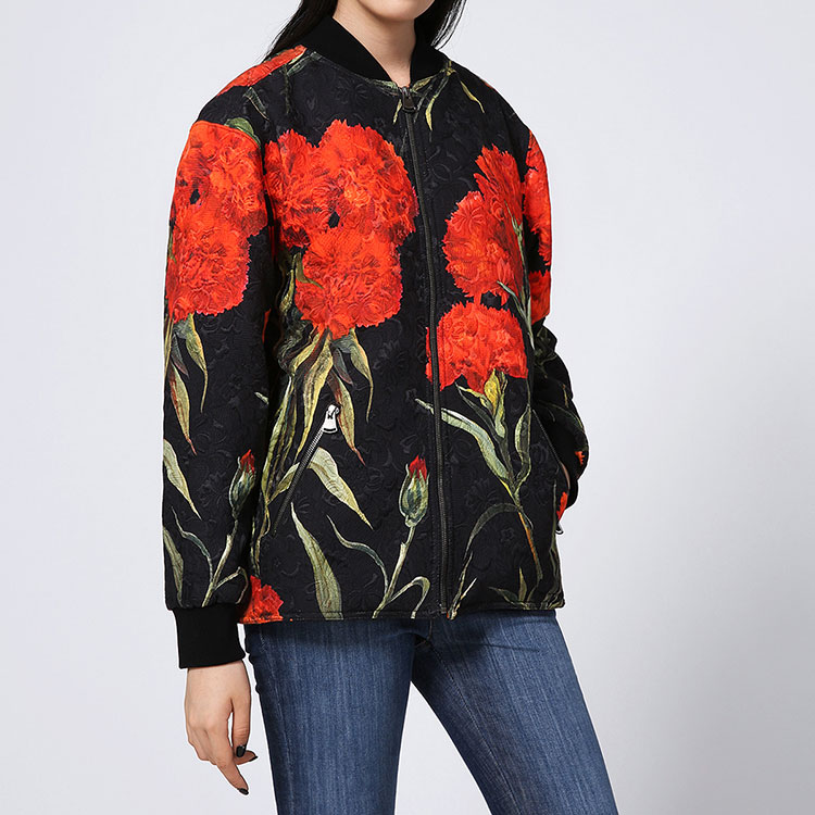 dolce&gabbana/杜嘉班纳女士外套-女黑色印花棉 粘纤时尚棉服