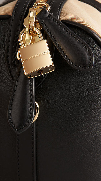 burberry/博柏利 女士黑色饰边小牛皮小号保龄球包 手