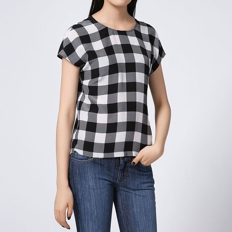 女士短袖t恤】dolce&gabbana/杜嘉班纳女士t恤-女黑白格子桑蚕丝时尚