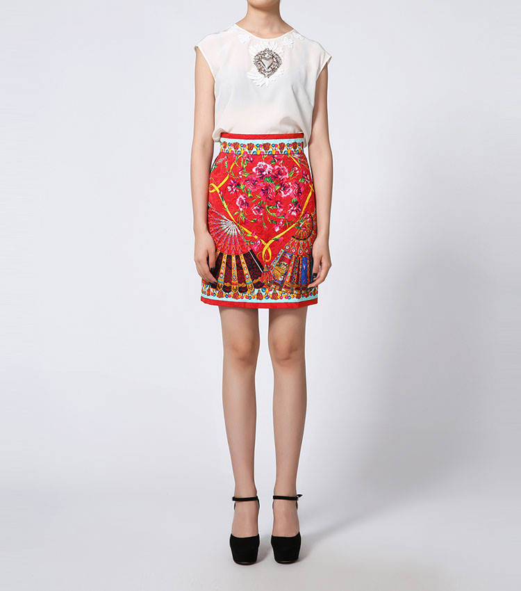 dolce&gabbana/杜嘉班纳女士半裙-女红色印花棉 粘纤时尚裙子
