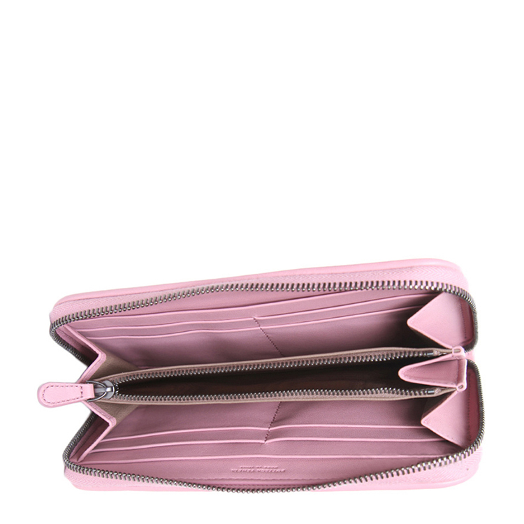 bottega veneta/葆蝶家女士经典橡皮粉真皮长款拉链钱包114076 v001n