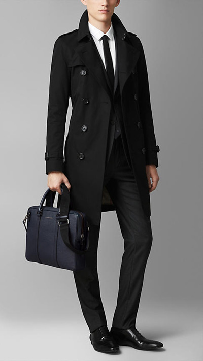 burberry/博柏利 男士深蓝色小牛皮公文包 手提包单肩包 3945452