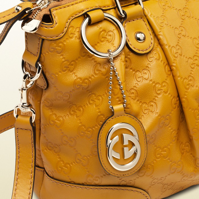 gucci/古驰 女士黄色logo真皮手提包单肩包