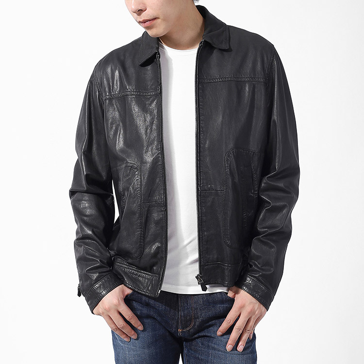 trussardi/楚莎迪男士外套-男士黑色绵羊皮经典皮衣