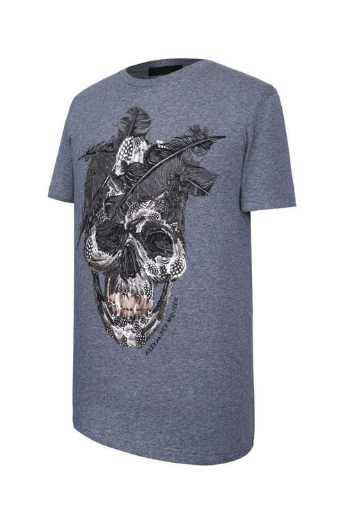 alexander mcqueen/亚历山大麦昆 骷髅短袖灰色男士t恤174981 qez51