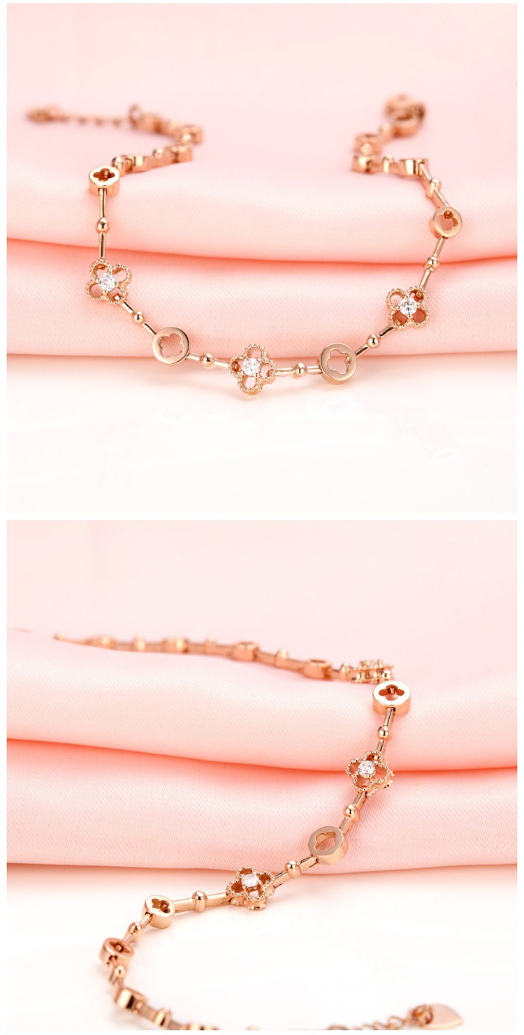 kela.cn/珂兰 玫瑰色18k金镶钻石手链 幸福花 klsw027056
