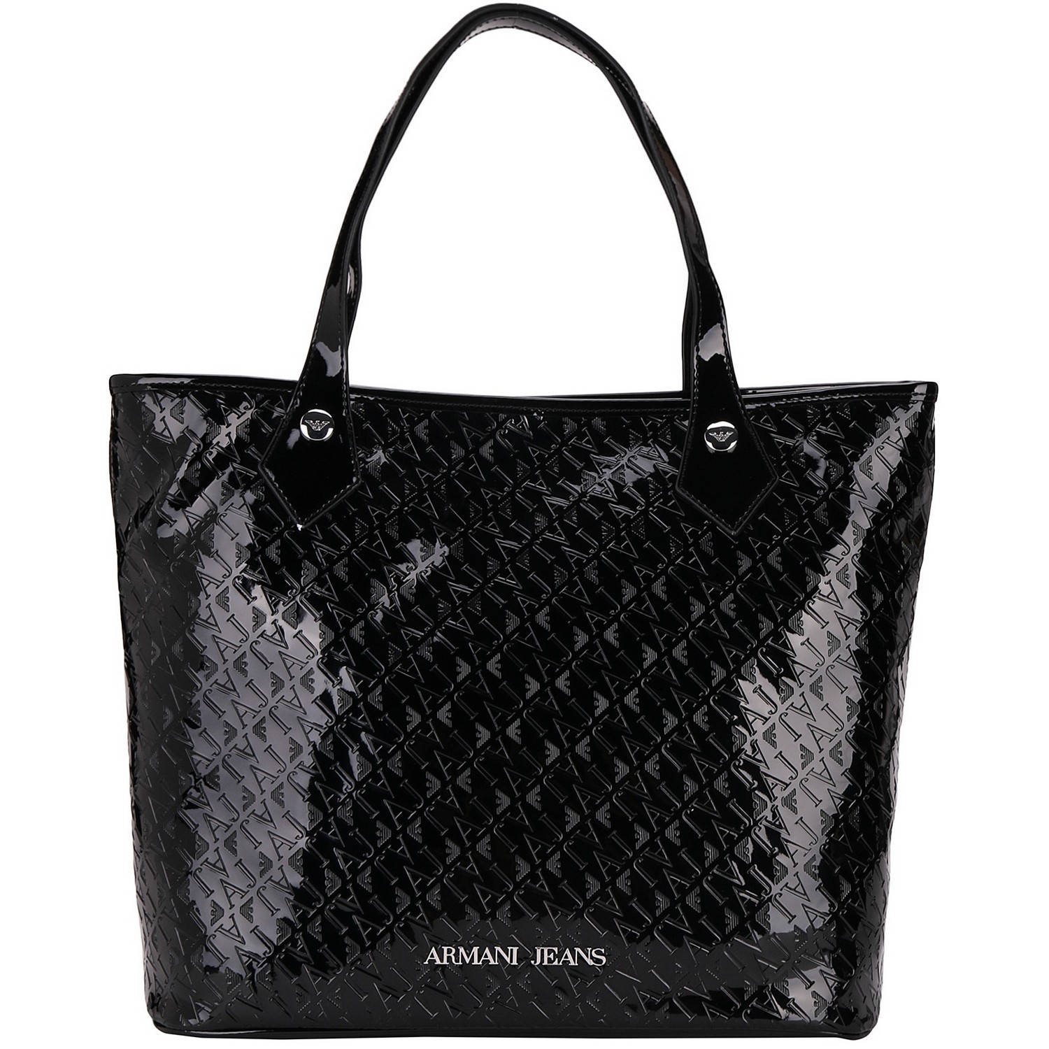 armani jeans/阿玛尼牛仔 黑色光面菱格手提包