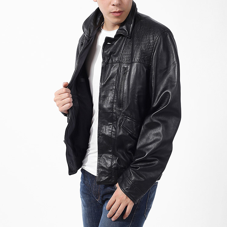 trussardi/楚莎迪男士外套-男士黑色绵羊皮经典皮衣