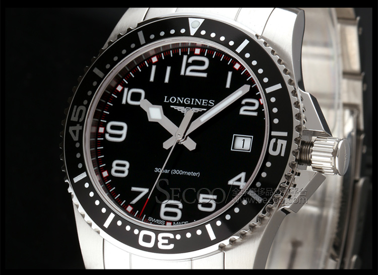 longines/浪琴 康卡斯系列 精鋼 黑色 石英機芯 l3.689.4.53.