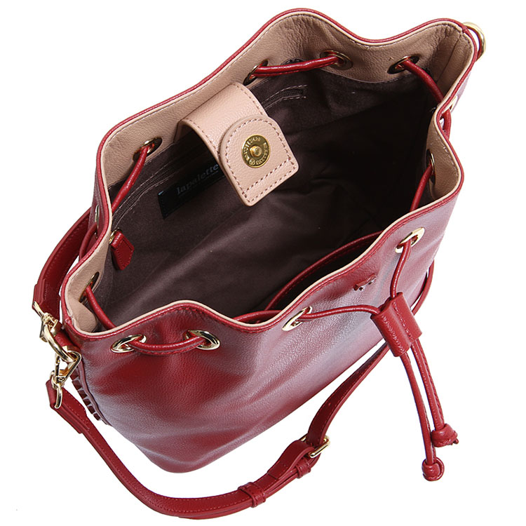 lapalette/小马包 金属小马logo水桶红色人造革女士斜挎单肩手提包 bp