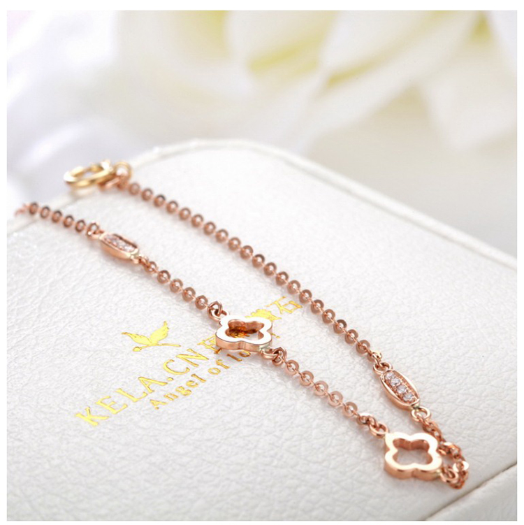 kela.cn/珂兰 玫瑰色18k金钻石手链群镶花型手饰 夏花 klsw026488