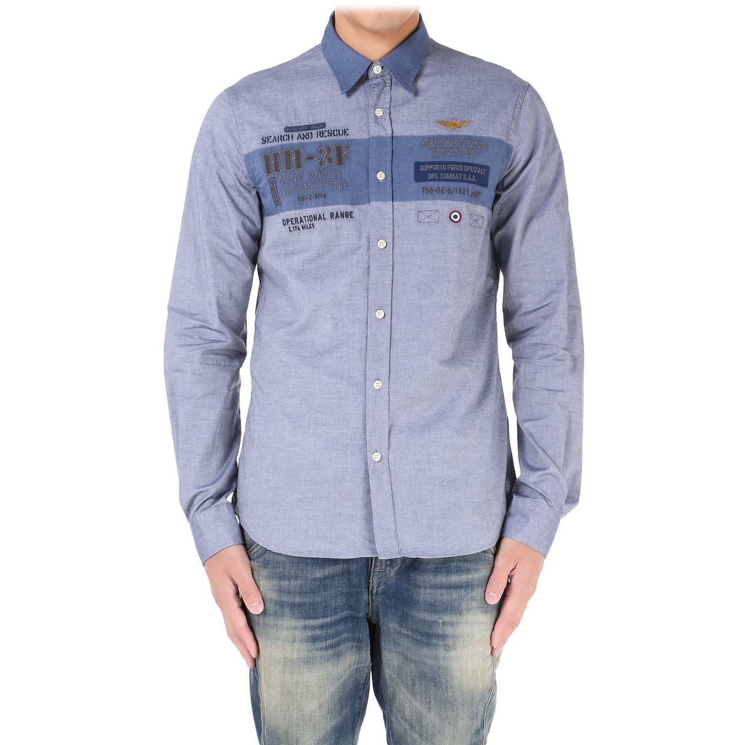 aeronautica militare/意大利空军男士拼色衬衫 l