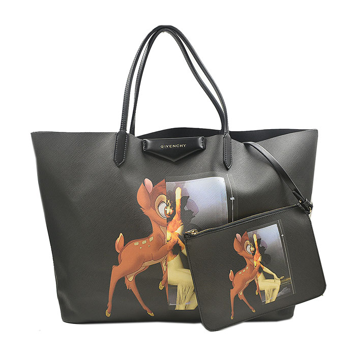 givenchy/纪梵希 中性款式黑色挪威纳犬 小鹿 saffiano皮革手提包 子