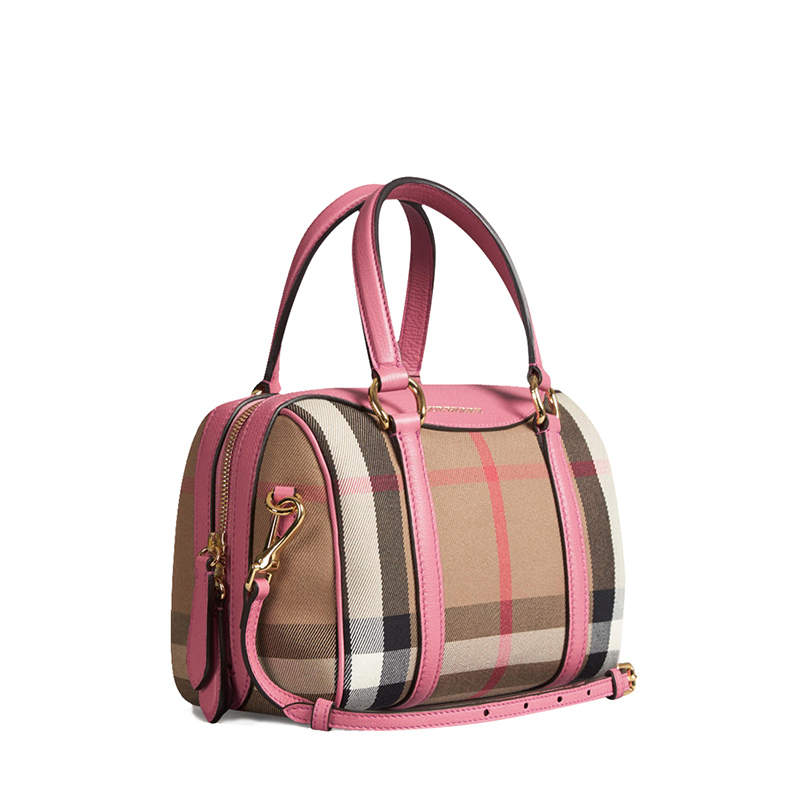 burberry/博柏利 女士格纹拼皮小号手提包拉链金属配件单肩包