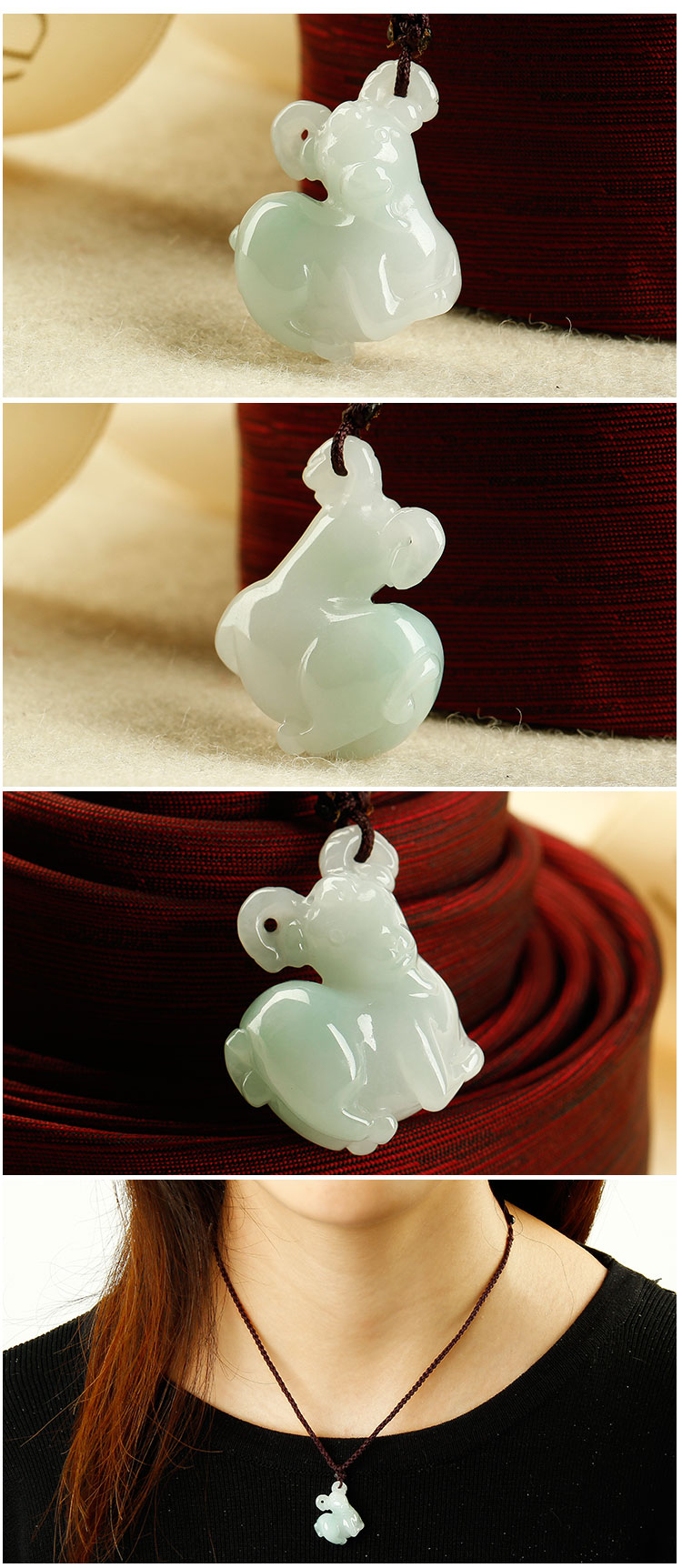 jadelink/翡翠源 精选天然翡翠糯种生肖羊吊坠 吉祥如意玉坠