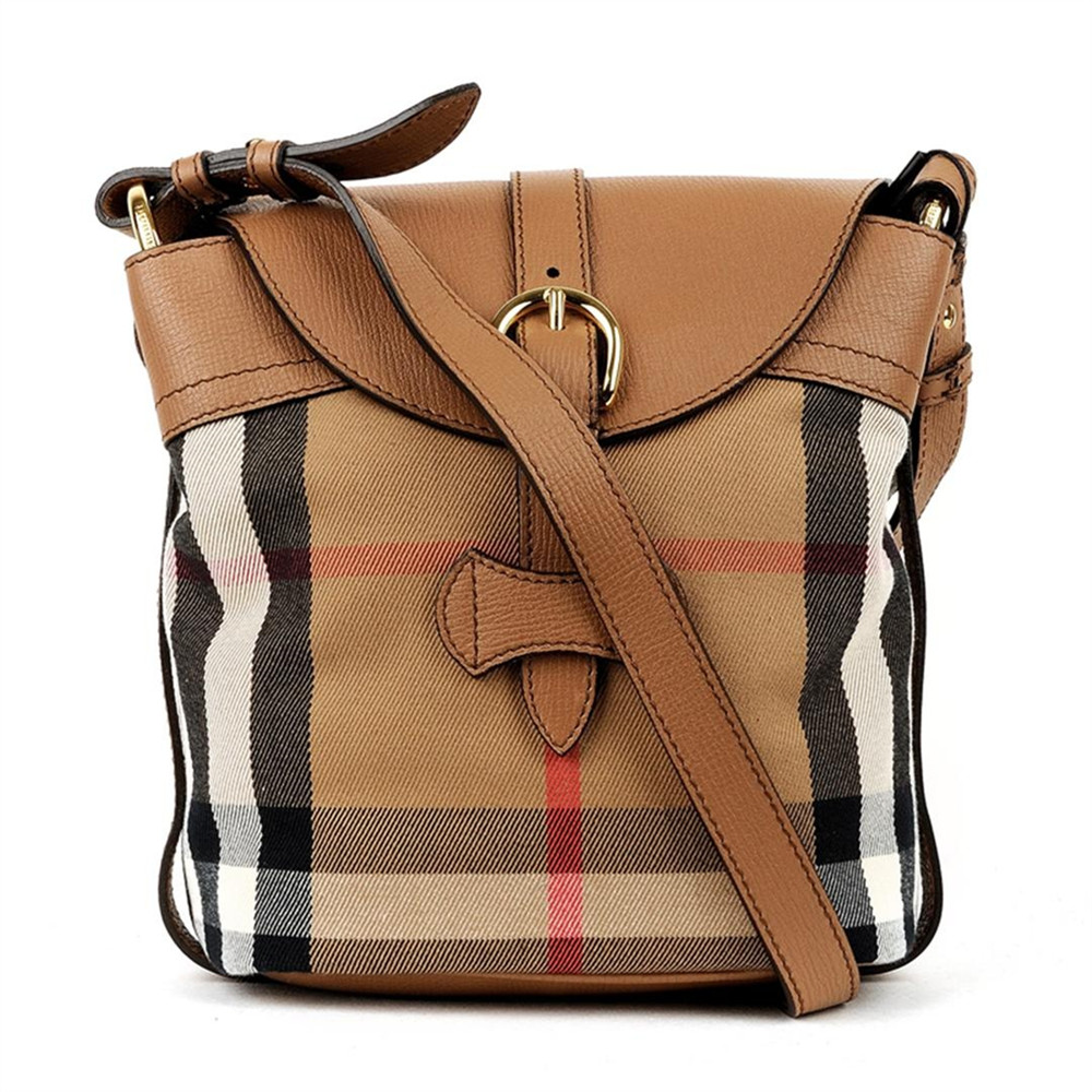 burberry/博柏利女士棕色条纹拼接单肩包