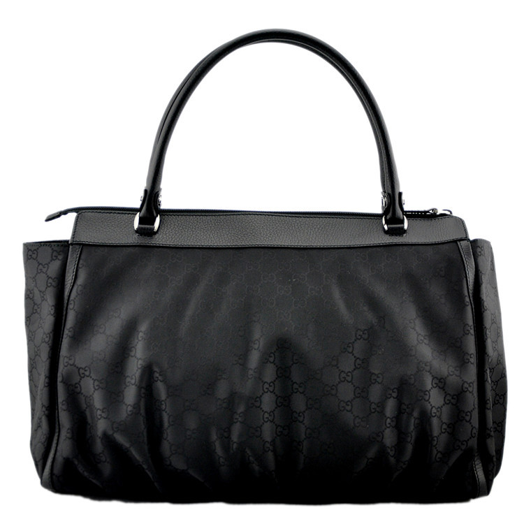 gucci/古驰*新款黑色女士双g尼龙配皮质手提包341491