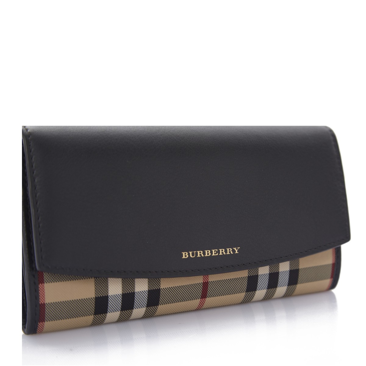 【包邮包税】burberry/博柏利 钱包黑色牛皮拼接织物女士长钱包