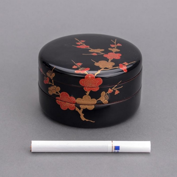 geichie/艺智绘 日本大漆红金梅首饰盒 二段黑漆置物盒