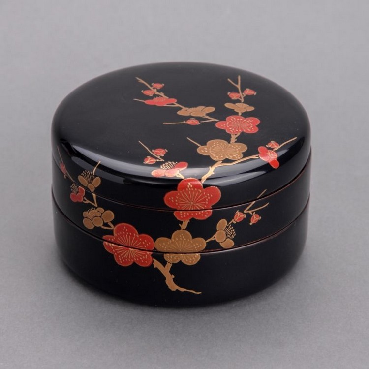 geichie/艺智绘 日本大漆红金梅首饰盒 二段黑漆置物盒