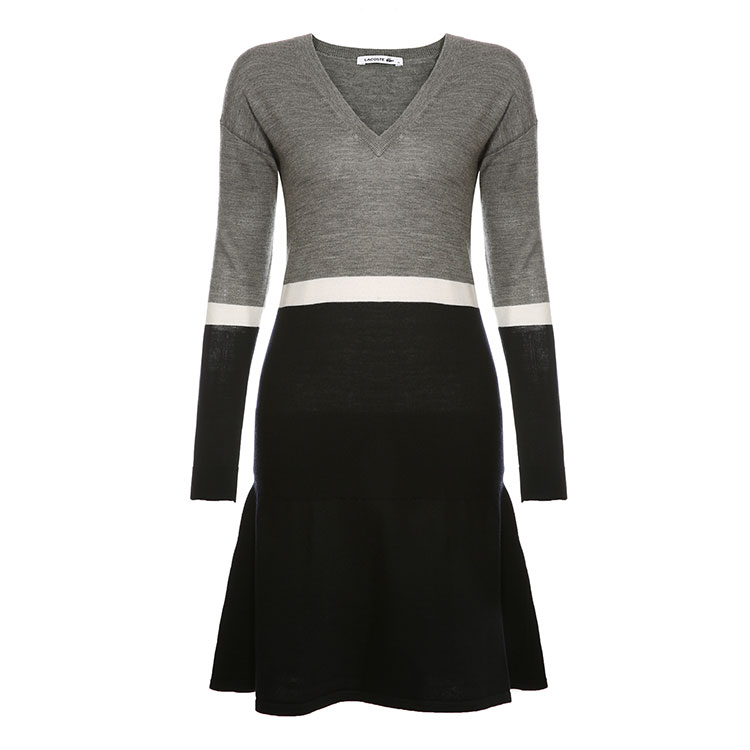 lacoste/鳄鱼-女士灰色羊毛长袖中裙(91-105cm)女连衣裙