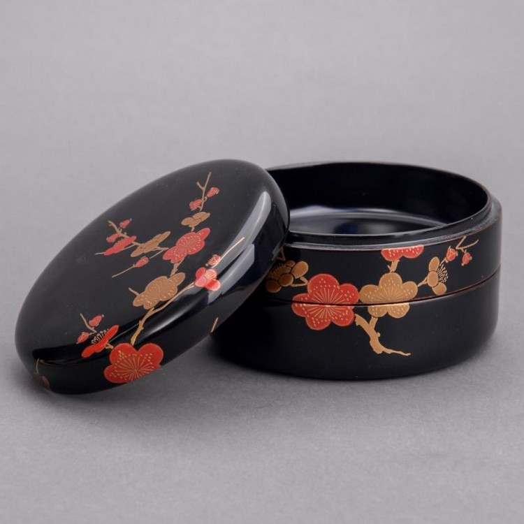 geichie/艺智绘 日本大漆红金梅首饰盒 二段黑漆置物盒