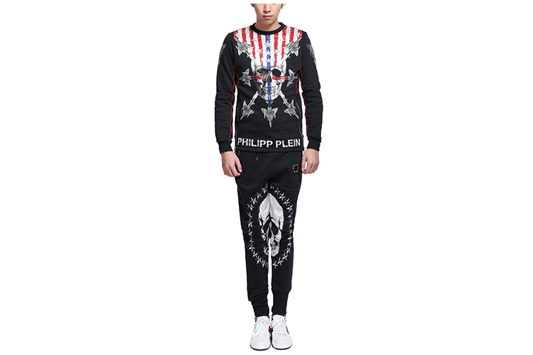 philipp plein/菲利普·普蘭 純棉休閒褲骷髏頭對稱印花時尚休閒男士