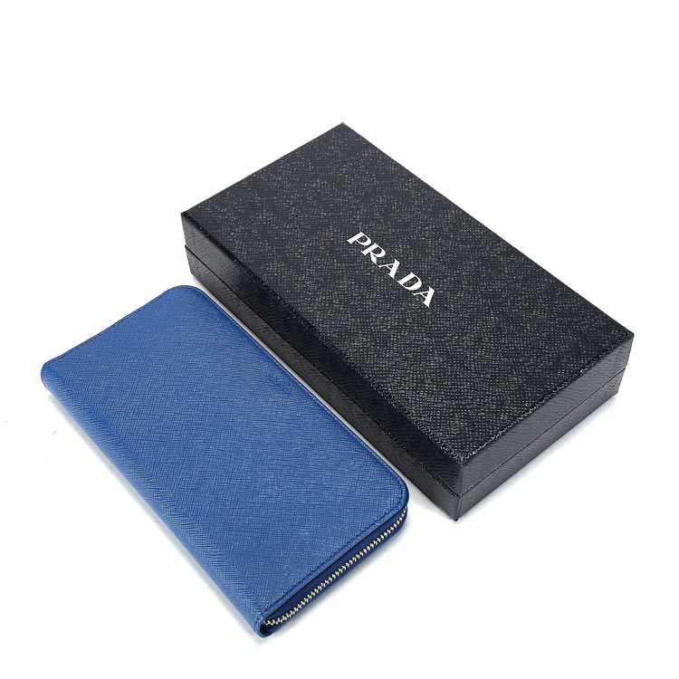prada/普拉达蓝色牛皮长款男士拉链钱包2ml317