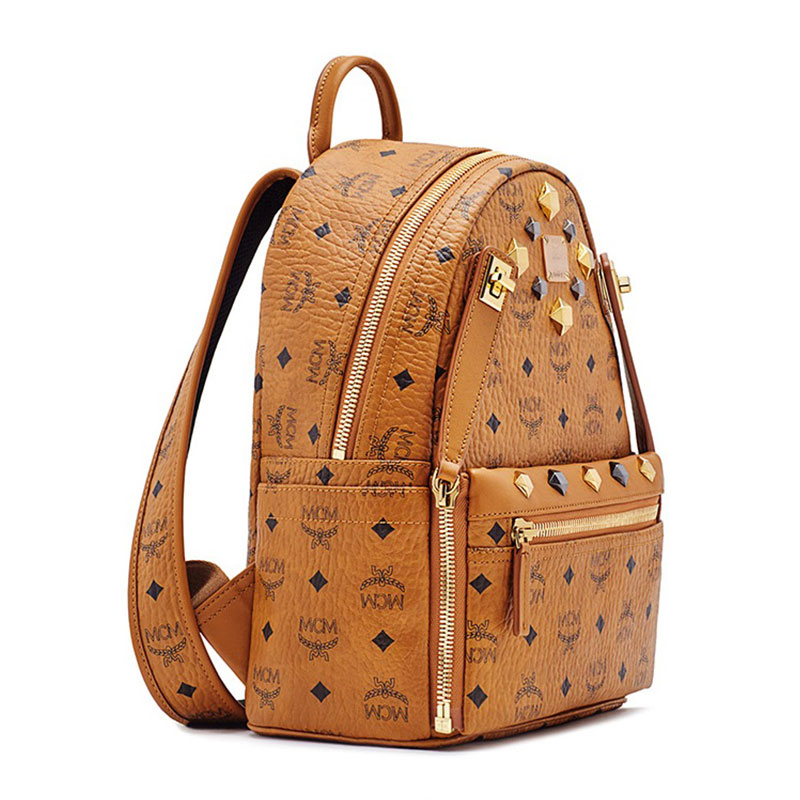 【包邮包税】mcm/mcm 女士棕色牛皮铆钉中号双肩包backpacks mmk6sve