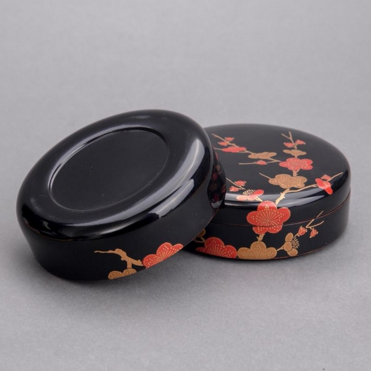 geichie/艺智绘 日本大漆红金梅首饰盒 二段黑漆置物盒