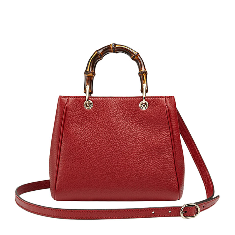 【包邮包税】gucci/古驰 深红色竹节提手设计女士牛皮迷你两用手提包