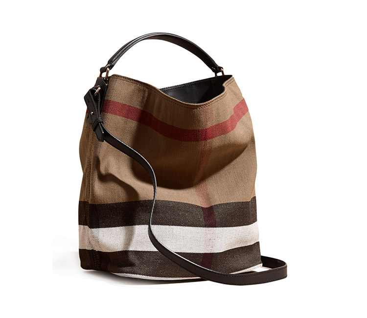 burberry/博柏利 女士黑色帆布/配皮中号canvas格纹拼