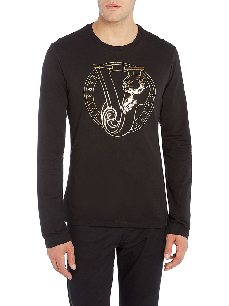 versace jeans/范思哲牛仔 胸前大图案印花logo男士长袖圆领纯棉t恤