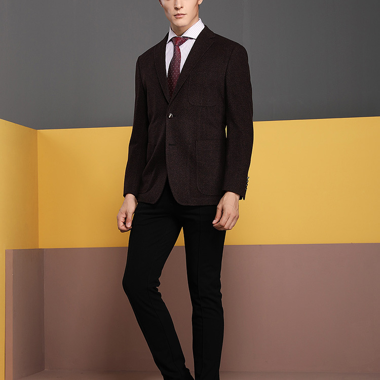 autason/奥德臣男士西服紫红色丝毛二粒扣休闲西服男士西装