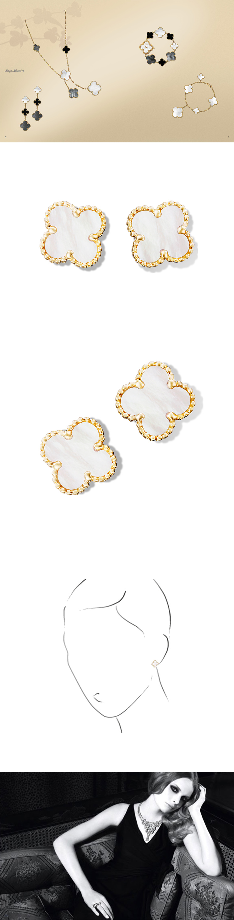 van cleef & arpels/梵克雅宝 新款女士sweet alhambra耳钉耳饰 白色